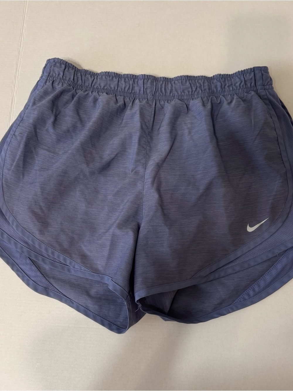Nike Women's Heathered Navy Athletic Shorts with White Swoosh